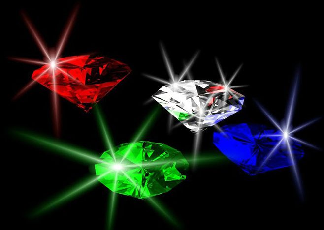 A group of four different colored diamonds.